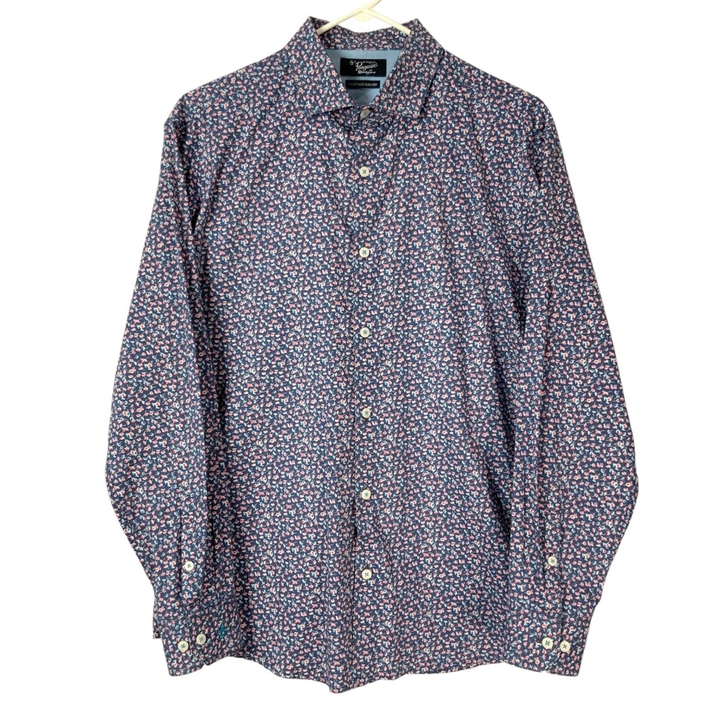 Original Penguin Heritage Slim Blue Floral Button Up Dress Shirt 15.5 32/33
